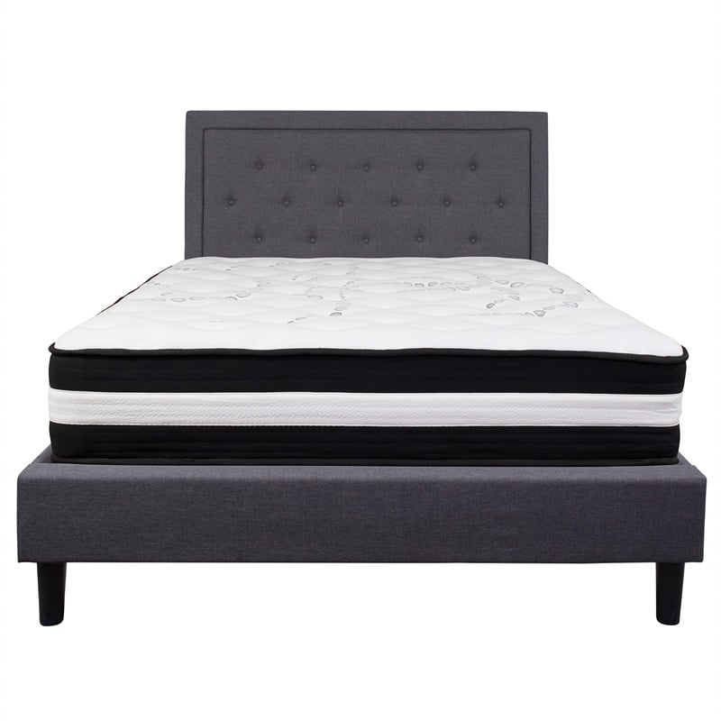 Flash Furniture Roxbury Tufted King Platform Bed in Dark Gray