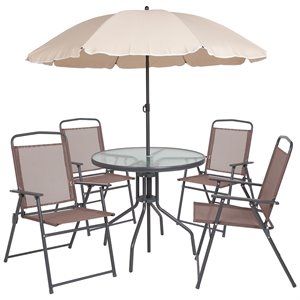 flash furniture nantucket 6 piece patio dining set with umbrella