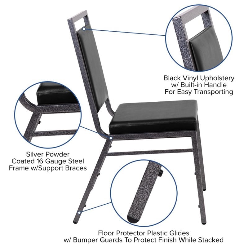 Flash Furniture Hercules Faux Leather Banquet Event Chair in Black and Silver