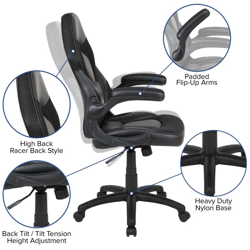 Flash Furniture X10 Ergonomic Faux Leather Racing Gaming Chair in Black ...