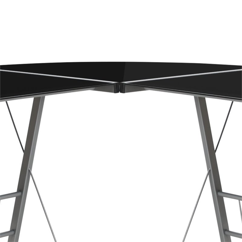 Flash Furniture Glass Top L Shaped Writing Desk in Black and Silver