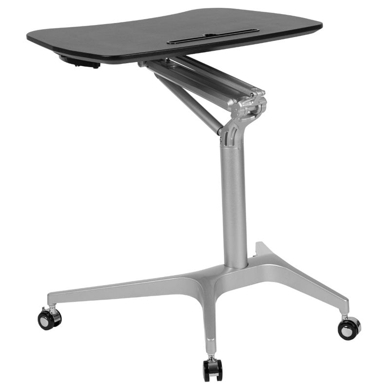 Flash Furniture Sit Down and Stand Up Desk in Black and Silver