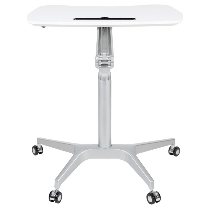 Flash Furniture Sit Down and Stand Up Desk in White and Silver