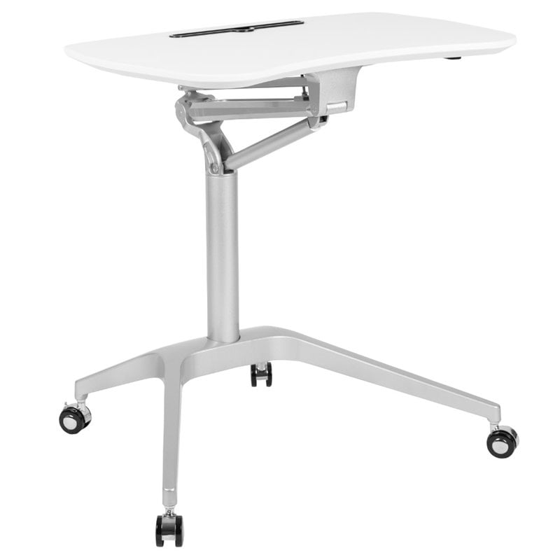 Flash Furniture Sit Down and Stand Up Desk in White and Silver