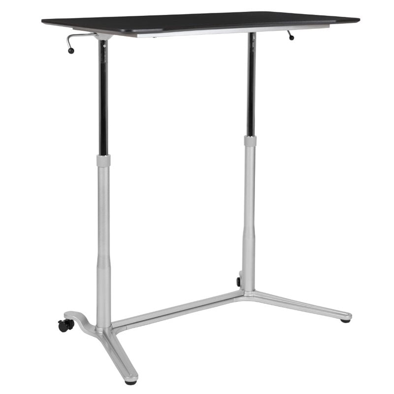 Flash Furniture Sit Down and Stand Up Desk in Black and Silver