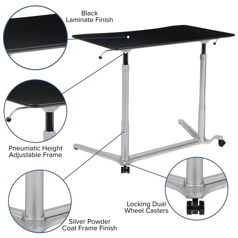 Flash Furniture Sit Down and Stand Up Desk in Black and Silver