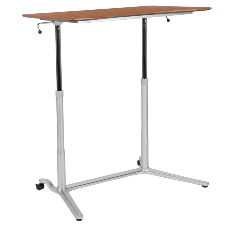 Flash Furniture Sit Down and Stand Up Desk in Cherry and Silver