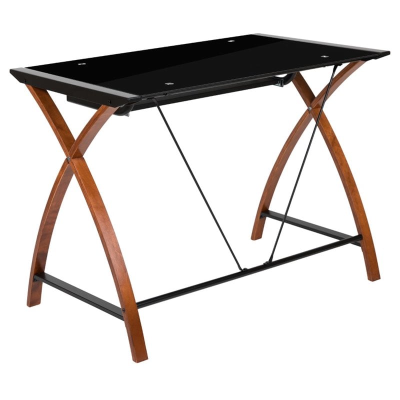 Flash Furniture Glass Top Computer Desk in Black and Cherry
