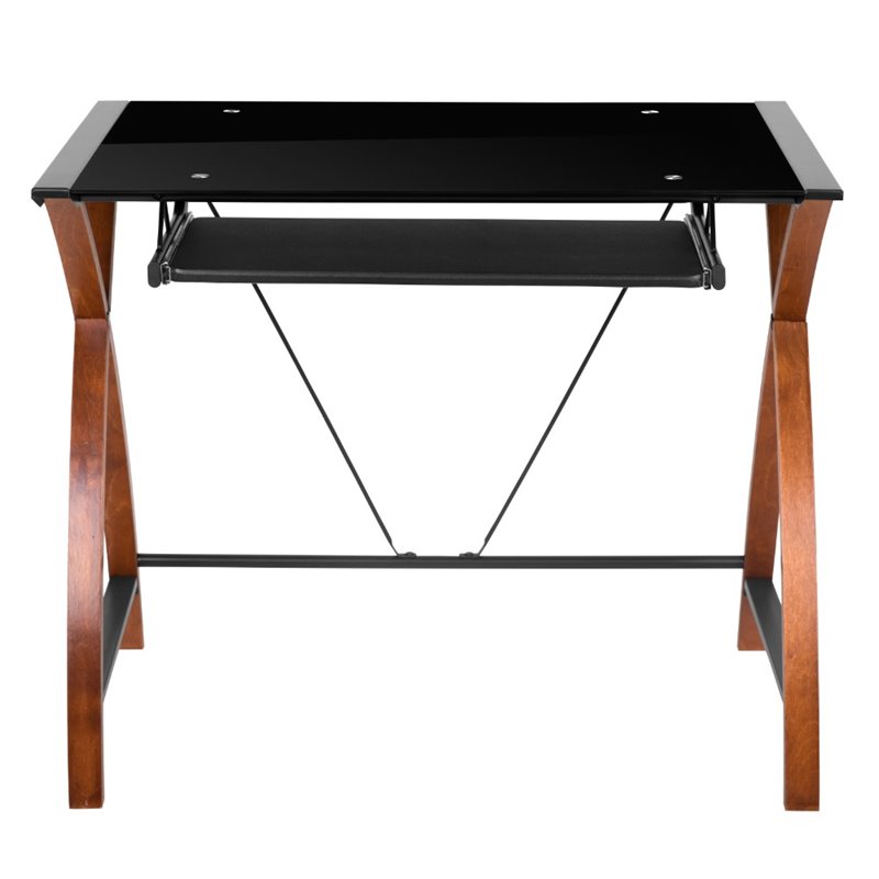 Flash Furniture Glass Top Computer Desk in Black and Cherry
