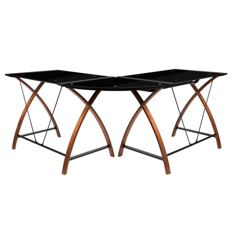 Flash Furniture Glass Top L Shaped Computer Desk in Black and Cherry