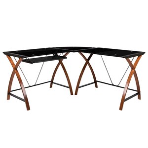 Flash Furniture Glass Top L Shaped Computer Desk in Black and Cherry
