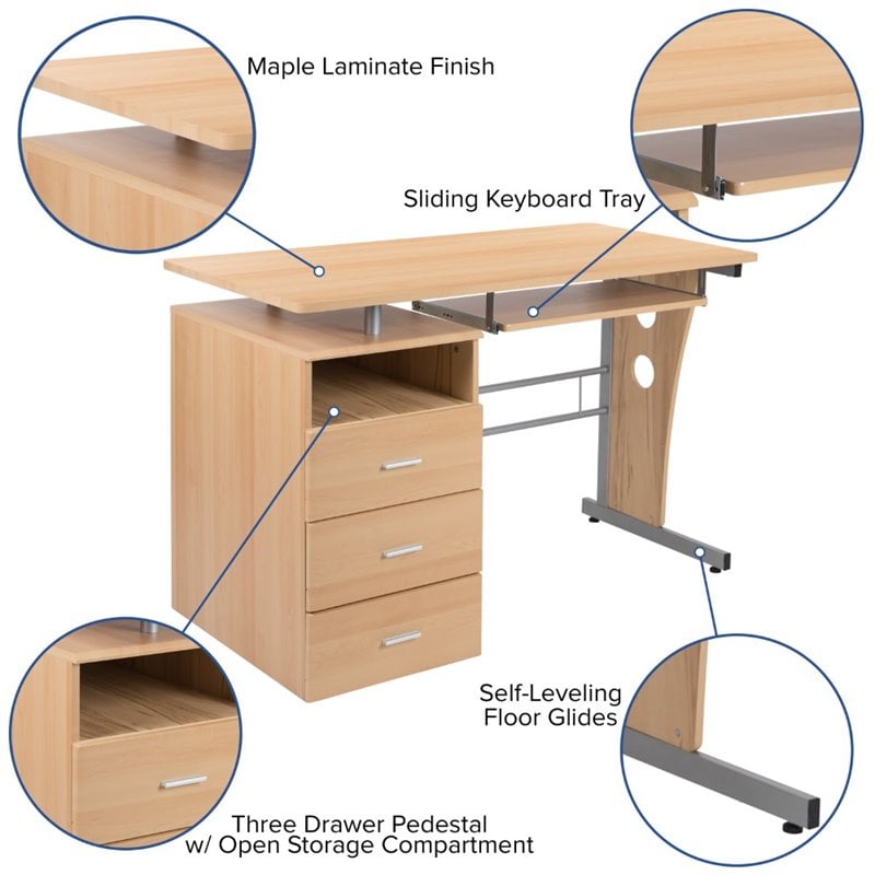 Flash Furniture Pedestal Computer Desk in Maple