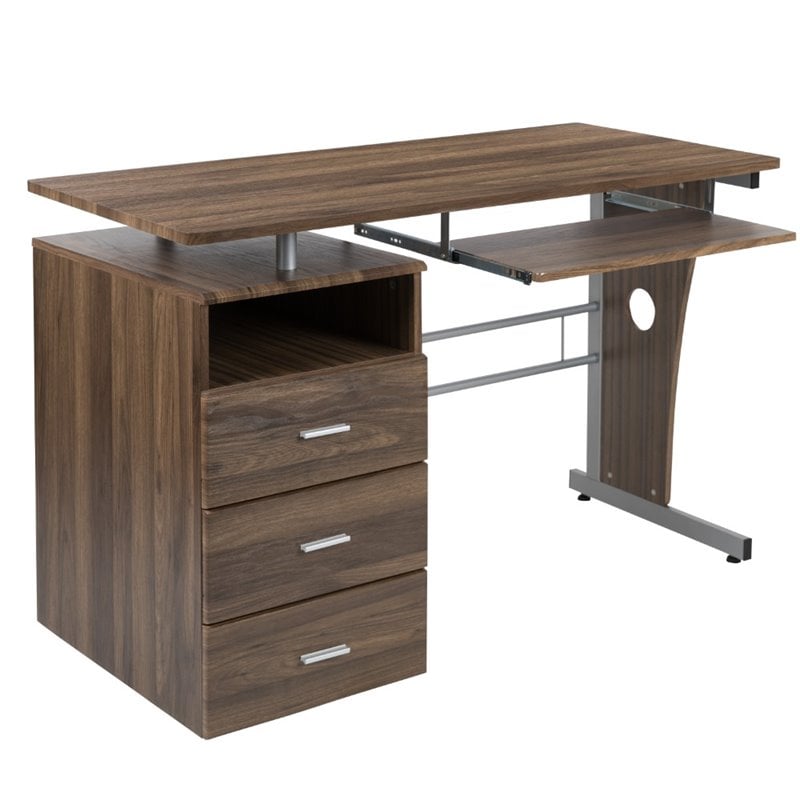 Flash Furniture Pedestal Computer Desk in Rustic Walnut