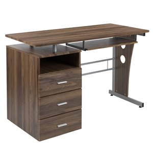 Flash Furniture Pedestal Computer Desk in Rustic Walnut
