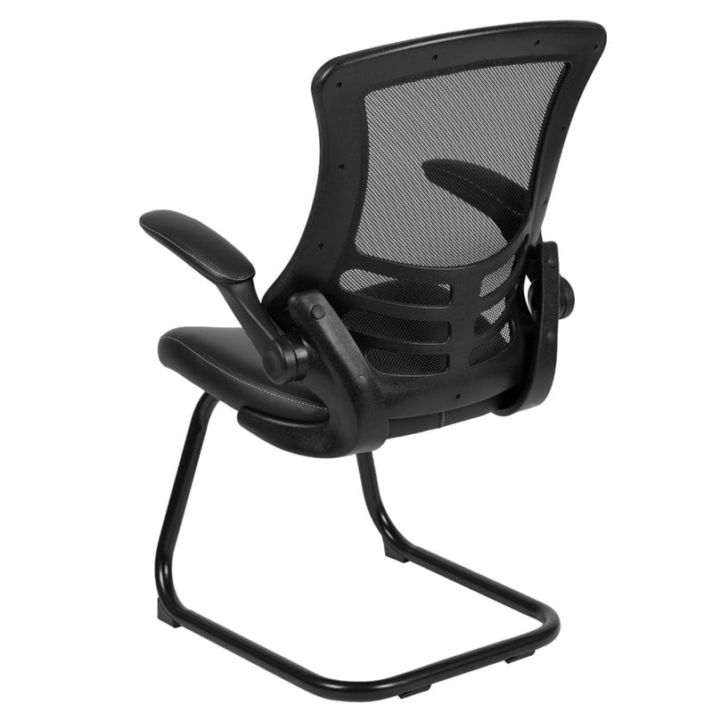 Flash Furniture Mesh Leather Sled Office Side Chair in Black