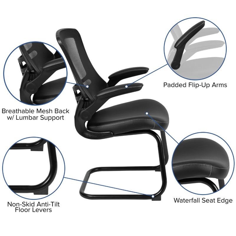 Flash Furniture Mesh Leather Sled Office Side Chair in Black