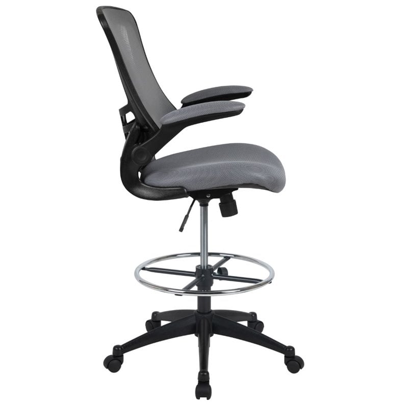 Flash Furniture Mid Back Mesh Drafting Stool in Dark Gray