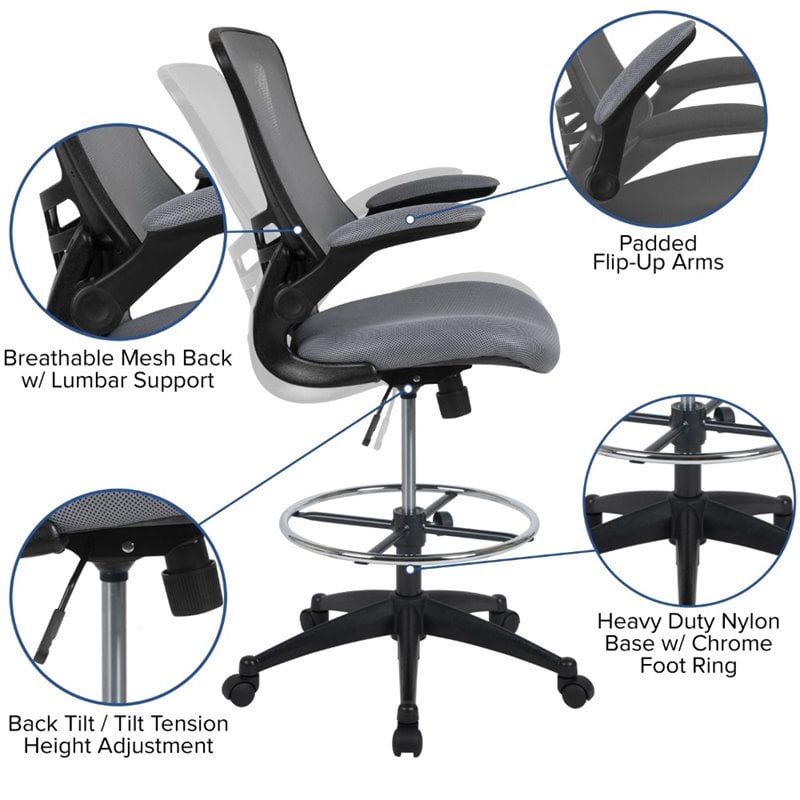 Flash Furniture Mid Back Mesh Drafting Stool in Dark Gray