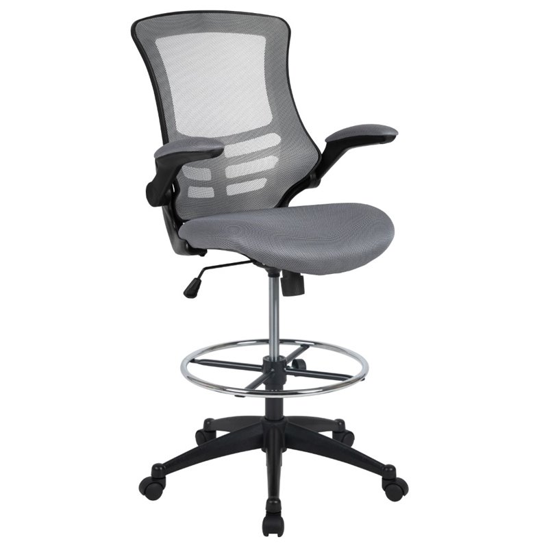 Flash Furniture Mid Back Mesh Drafting Stool in Dark Gray