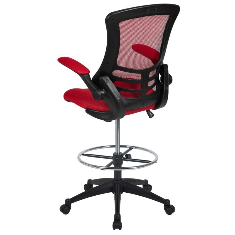 Flash Furniture Mid Back Mesh Drafting Stool in Red