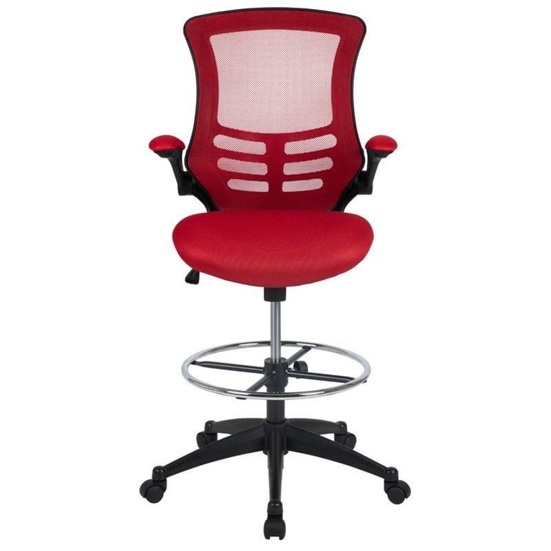 Flash Furniture Mid Back Mesh Drafting Stool in Red