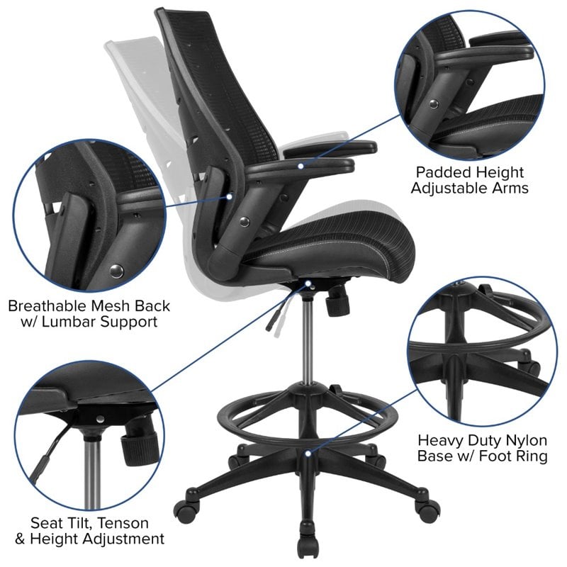 Flash Furniture Mesh Drafting Stool in Black
