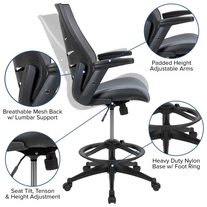 Flash Furniture Mesh Drafting Stool in Dark Gray