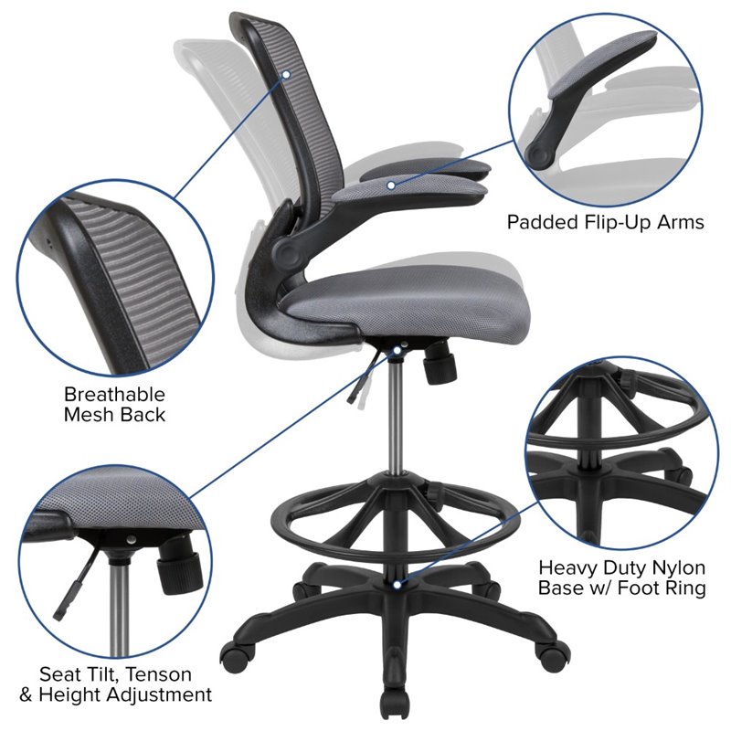 Flash Furniture Mesh Drafting Stool in Dark Gray