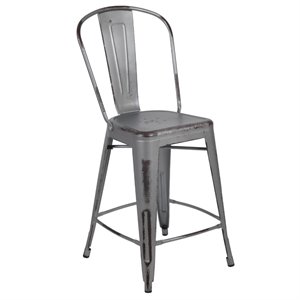 flash furniture curved metal vertical slat bar stool in distressed silver gray