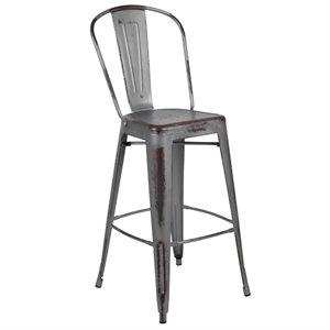 Flash Furniture 30&quot Metal Slat Back Bar Stool in Distressed Silver Gray