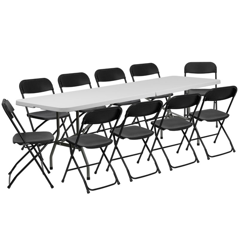 Flash Furniture 11 Piece Plastic Event Folding Table Set in Granite and Black