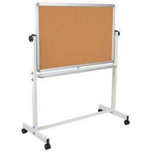 flash furniture hercules modern reversible mobile cork whiteboard in natural and white