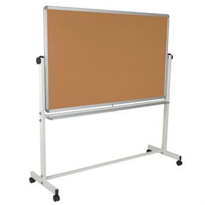 flash furniture hercules modern reversible mobile cork whiteboard in natural and white