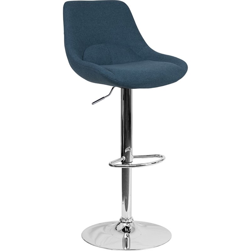 Flash Furniture Contemporary Blue Fabric Adjustable Height Barstool With Chrome, Blue Fabric Bar Stools