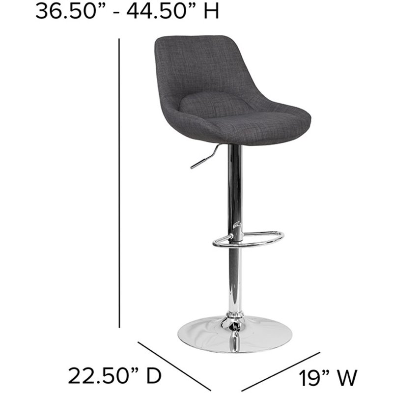 Flash Furniture Fabric Gas Lift Adjustable Swivel Bar Stool in Dark Gray