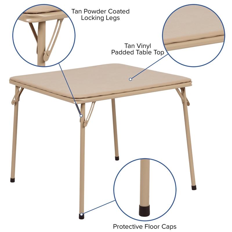Flash Furniture 5 Piece Square Faux Leather Top Kids Folding Table Set in Tan