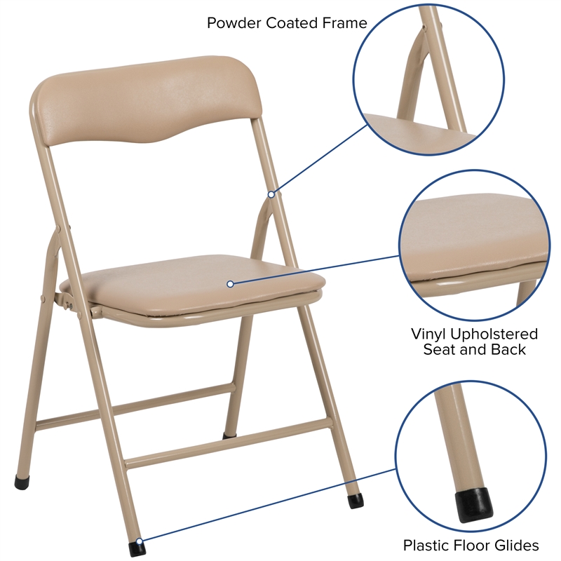 Flash Furniture 5 Piece Square Faux Leather Top Kids Folding Table Set in Tan