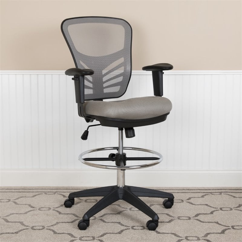 Flash Furniture Contemporary Mid Back Mesh Drafting Stool in Gray and Black