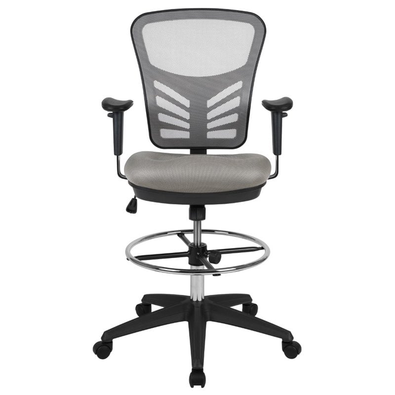 Flash Furniture Contemporary Mid Back Mesh Drafting Stool in Gray and Black