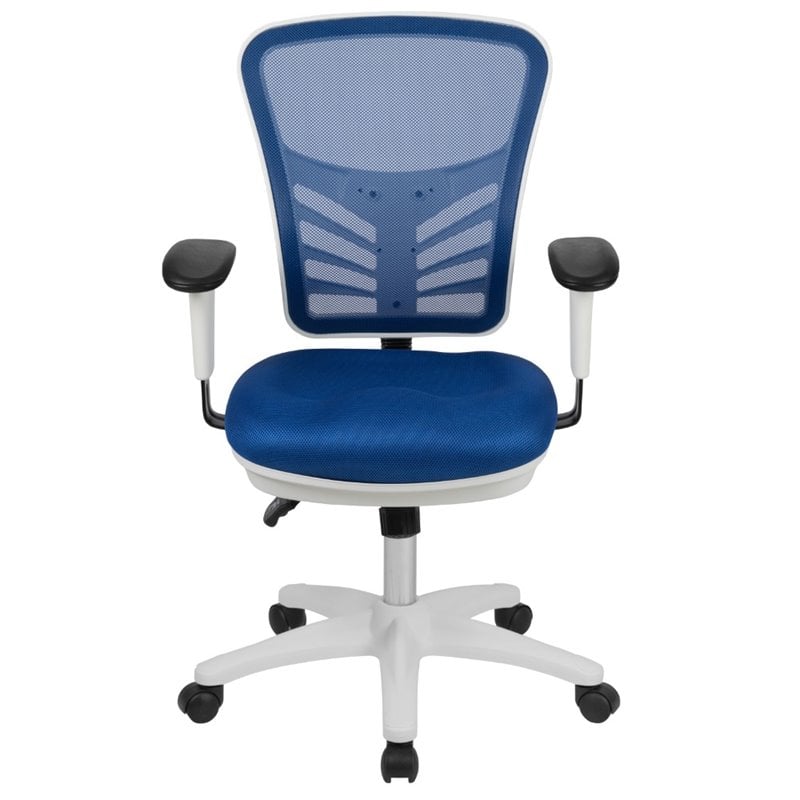 Flash Furniture Nicholas Mid-Back Blue Mesh Office Chair with White Frame