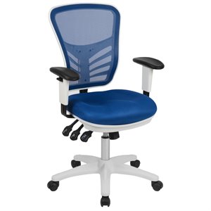 Flash Furniture Nicholas Mid-Back Blue Mesh Office Chair with White Frame