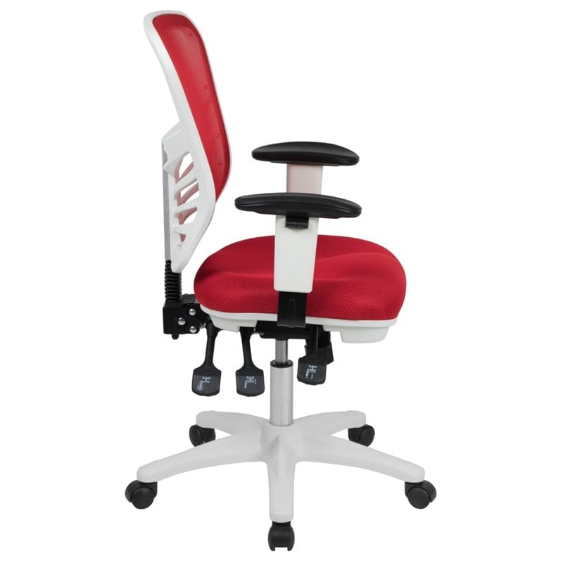 Flash Furniture Nicholas Mid-Back Red Mesh Office Chair with White Frame