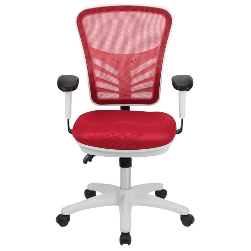 Flash Furniture Nicholas Mid-Back Red Mesh Office Chair with White Frame