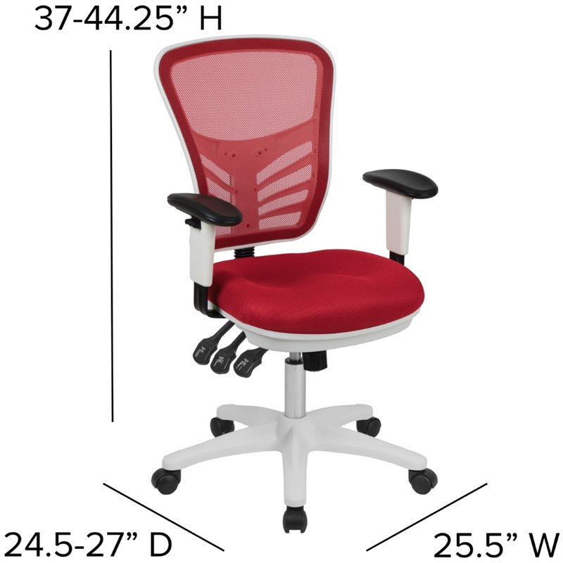 Flash Furniture Nicholas Mid-Back Red Mesh Office Chair with White Frame