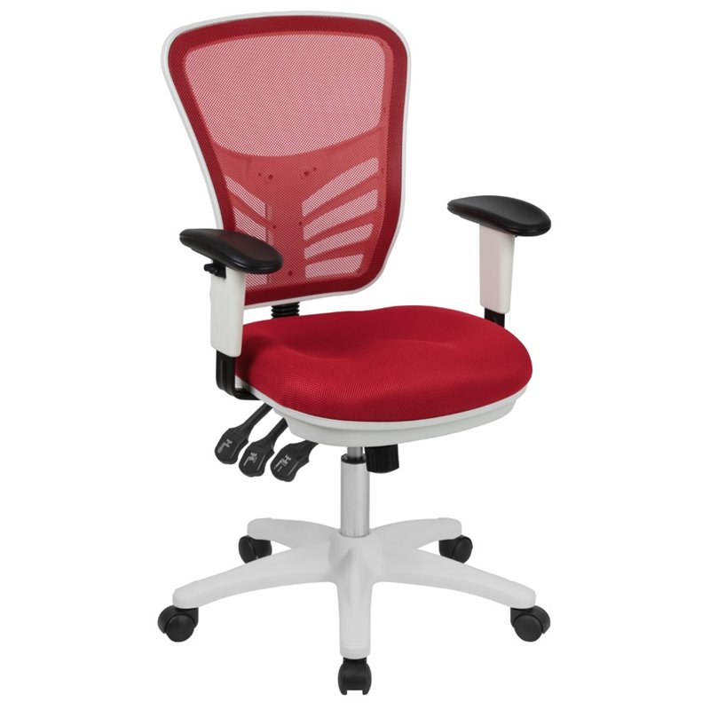 Flash Furniture Nicholas Mid-Back Red Mesh Office Chair with White Frame