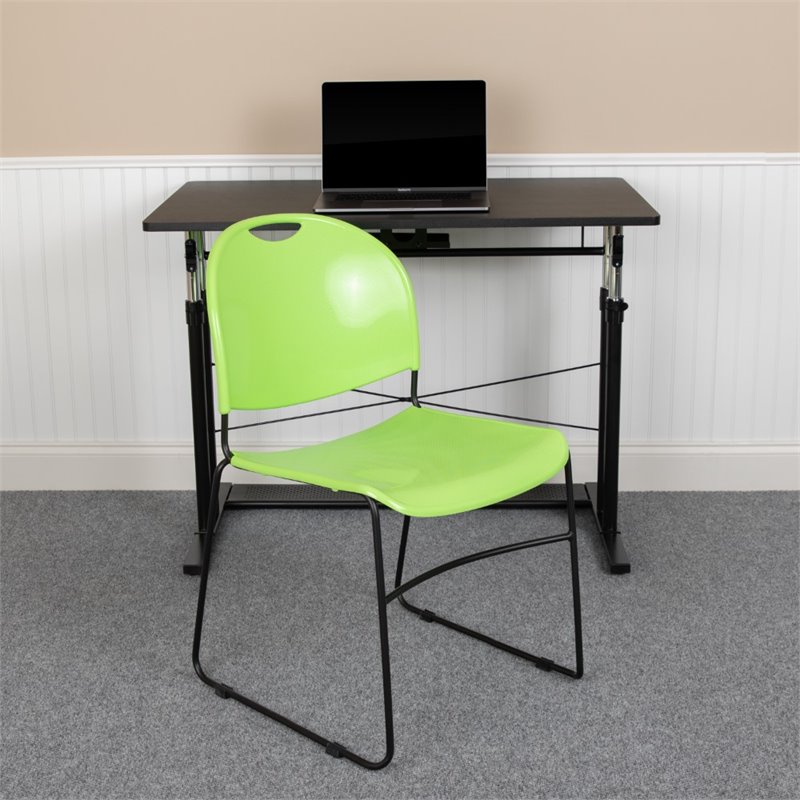 Flash Furniture Hercules Plastic Carry Handle Stacking Chair in Green and Black