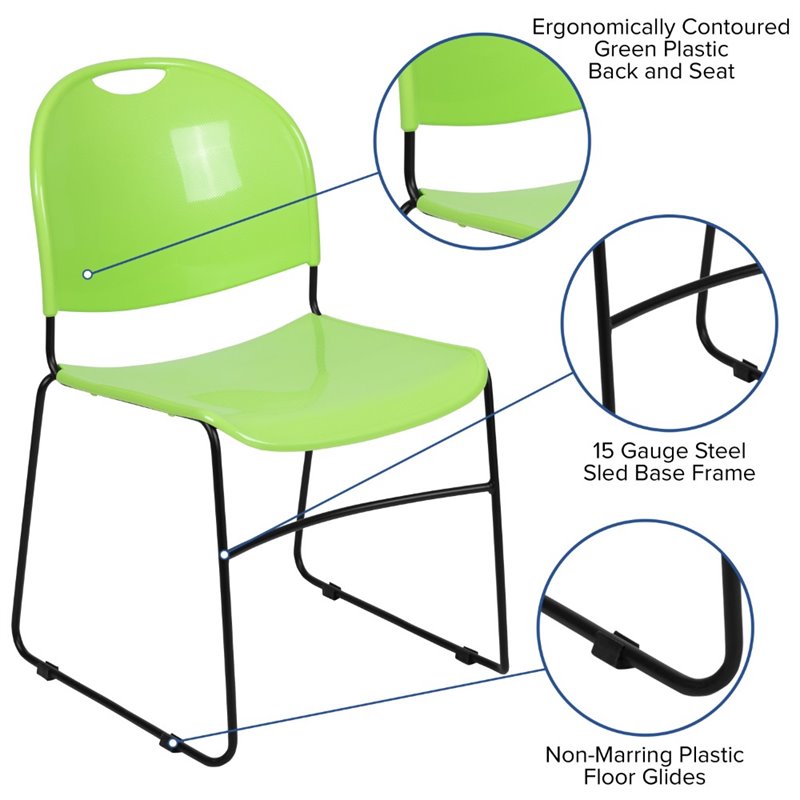 Flash Furniture Hercules Plastic Carry Handle Stacking Chair in Green and Black