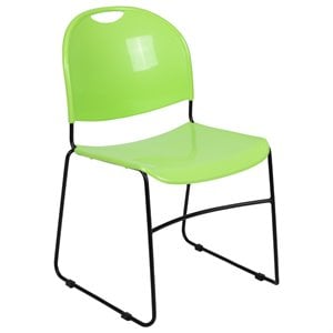 Flash Furniture Hercules Plastic Carry Handle Stacking Chair in Green and Black
