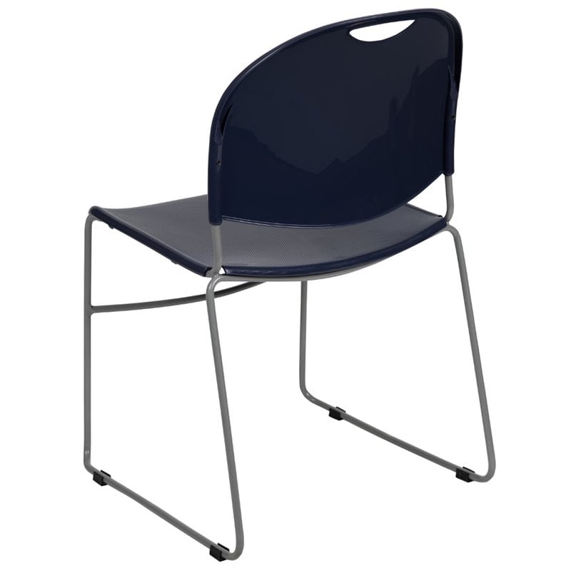 Flash Furniture Hercules Plastic Carry Handle Stacking Chair in Navy and Silver