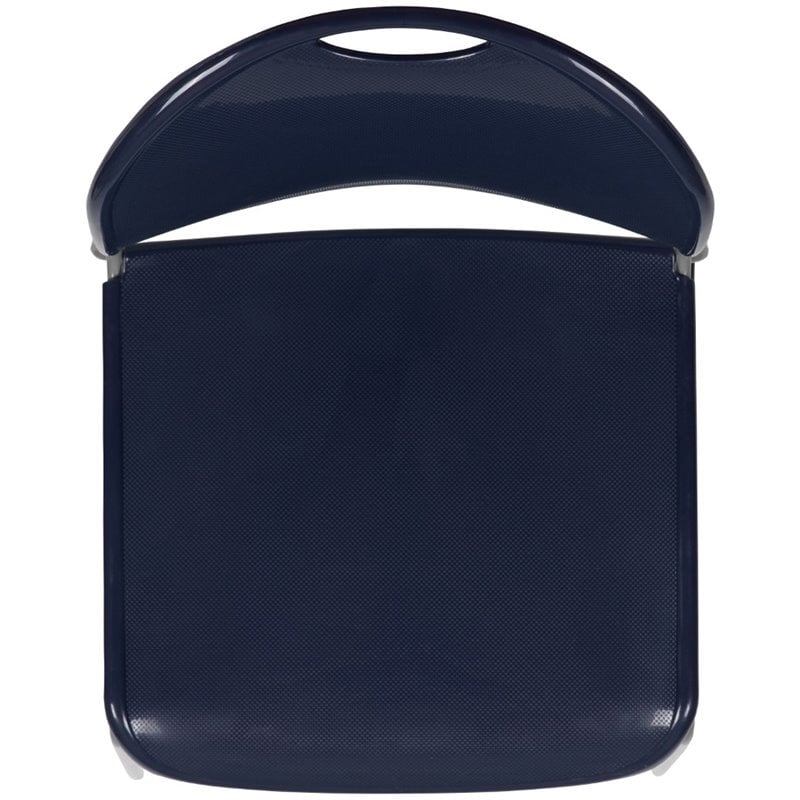 Flash Furniture Hercules Plastic Carry Handle Stacking Chair in Navy and Silver